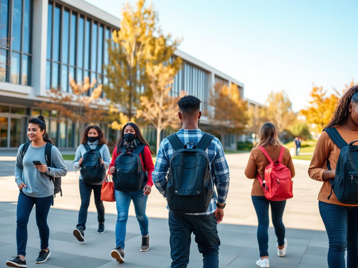 International students walking across a university campus